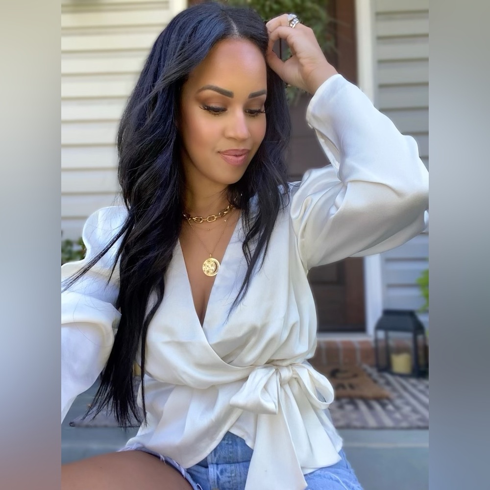 Express, Cream adjustable tie blouse, US XS